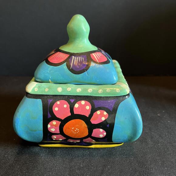 Vtg. Mexican Pottery Talavera Folk Art Hand Painted Cannister Container Floral - Picture 6 of 14
